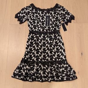 SHANI Black and White Lace Dress